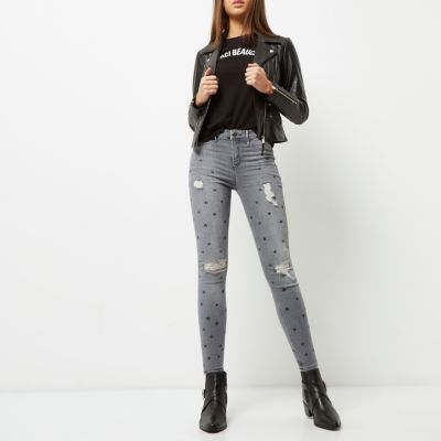 Grey star print distressed Molly jegging